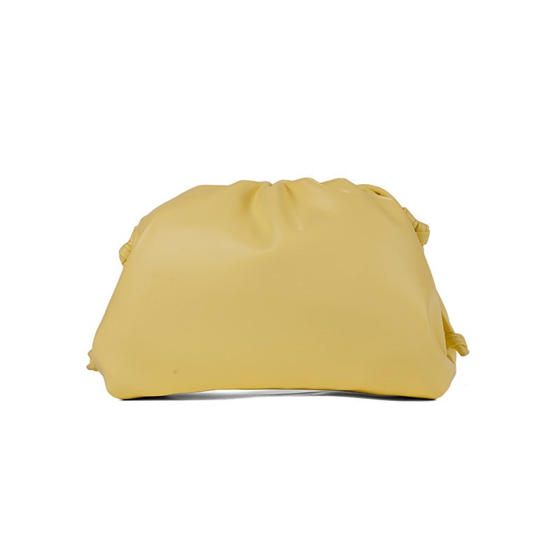 Cloud Pleated Clutch Small Korean Solid Soft Leather Evening Shoulder Bag Light yellow