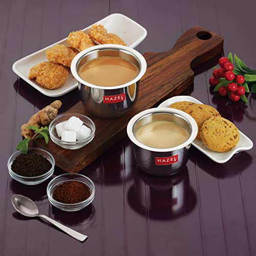 HAZEL Stainless Steel Tea Glasses Mini Traditional Design Coffee Milk Serving Glass Patra Pela Set of 2, 9 cm, 100 ML, Silver - Image 1
