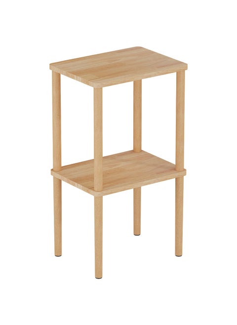 exilot Solid Wood Side Table 2Tier Small End Table with Storage Shelf Tall Nightstand Bedside Table for Bedroom Living Room Kids Room  Small Spaces NoTool Assembly