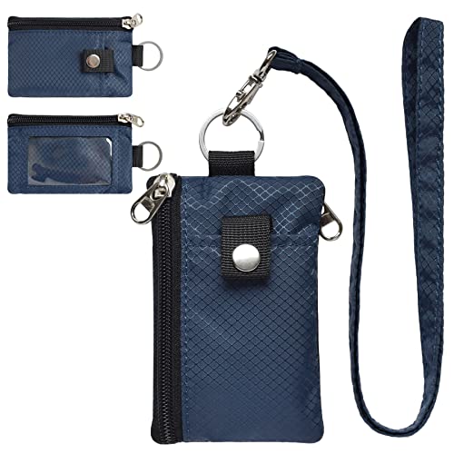 CHENSPRX Minimalist RFID Blocking Small Wallet with ID Window,WaterResistant Zip Id Case Wallet with Lanyard Keychain for Cards,Cash,Travel,Women,Men (Navy) - Image 1