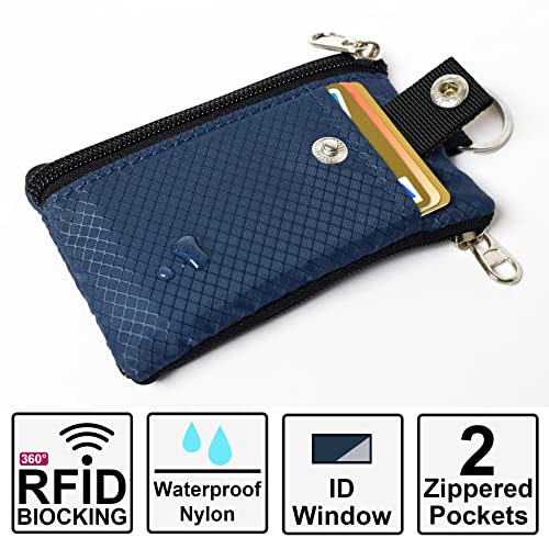CHENSPRX Minimalist RFID Blocking Small Wallet with ID Window,WaterResistant Zip Id Case Wallet with Lanyard Keychain for Cards,Cash,Travel,Women,Men (Navy) - Image 2