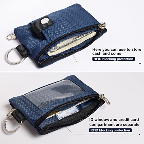CHENSPRX Minimalist RFID Blocking Small Wallet with ID Window,WaterResistant Zip Id Case Wallet with Lanyard Keychain for Cards,Cash,Travel,Women,Men (Navy) - Image 4