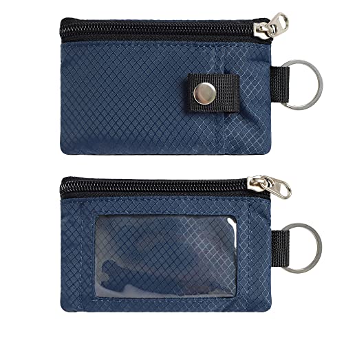 CHENSPRX Minimalist RFID Blocking Small Wallet with ID Window,WaterResistant Zip Id Case Wallet with Lanyard Keychain for Cards,Cash,Travel,Women,Men (Navy) - Image 3
