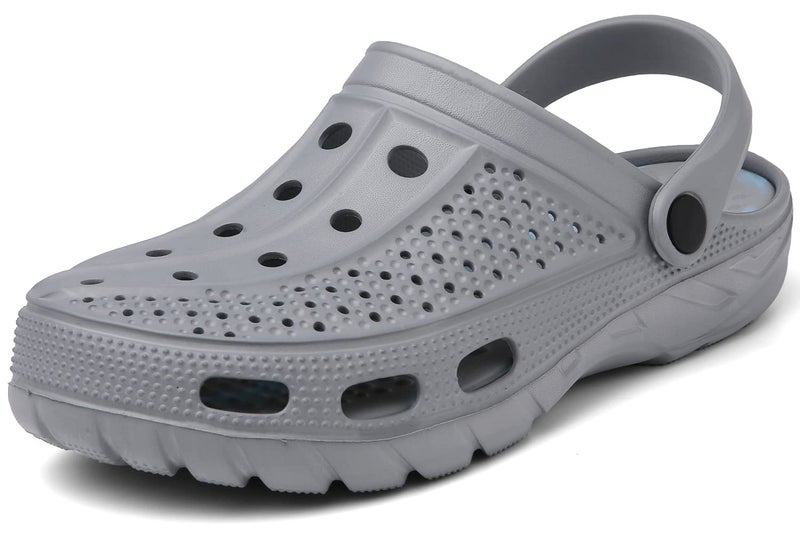 ChayChax Men's and Women's Arch Support Clogs Garden Shoes Slip-on Outdoor Beach Slippers with Removable Cushion Footbed, Grey Camo, 9.5-10.5 Women/8-9 Men - Image 2