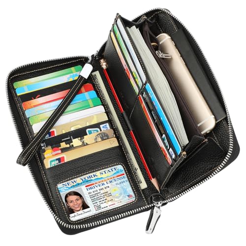 Lavemi Women's RFID Blocking 100% Leather Large Capacity Zip Around Wallet Phone Holder Clutch Travel Purse Wristlet(Large Size Coffee) - Image 2