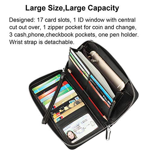 Lavemi Women's RFID Blocking 100% Leather Large Capacity Zip Around Wallet Phone Holder Clutch Travel Purse Wristlet(Large Size Coffee) - Image 3