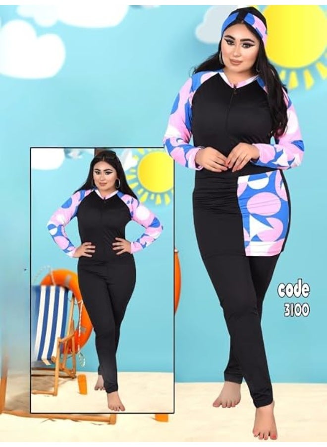 بوركيني سباحة حريمي – تصميم مريح بخامة مرنة مناسب للسباحة والأنشطة المائية ( كود 3100) - Image 2