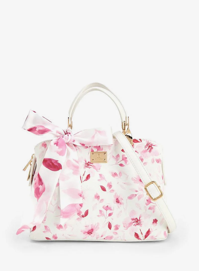 Floral Print Tote Bag With Bow Accent