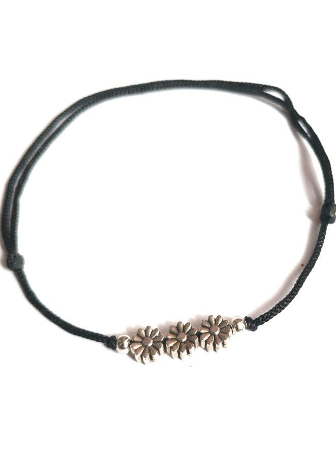 Jyokrish Handmade Adjustable Black Thread Blooming Three flower twisted anklet For Women | girls | Nazariya |Payal | Nazar Battu |Free Size |Pair of 1 - Image 4