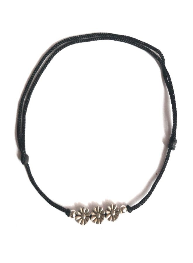 Jyokrish Handmade Adjustable Black Thread Blooming Three flower twisted anklet For Women | girls | Nazariya |Payal | Nazar Battu |Free Size |Pair of 1 - Image 3