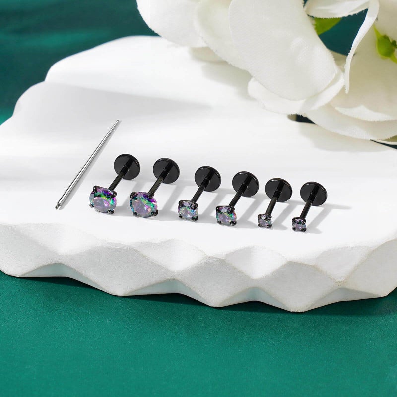 Gotumo 20G Flat Back Earrings Stud Nose Ring Titanium Internal Thread Tragus Labret Cartilage Lip Medusa Conch Body Piercing Jewelry Nose Stud Hypoallergenic for Women Men(Black S) - Image 3