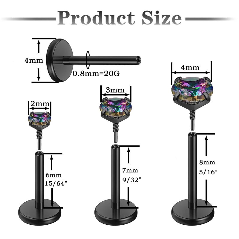 Gotumo 20G Flat Back Earrings Stud Nose Ring Titanium Internal Thread Tragus Labret Cartilage Lip Medusa Conch Body Piercing Jewelry Nose Stud Hypoallergenic for Women Men(Black S) - Image 2