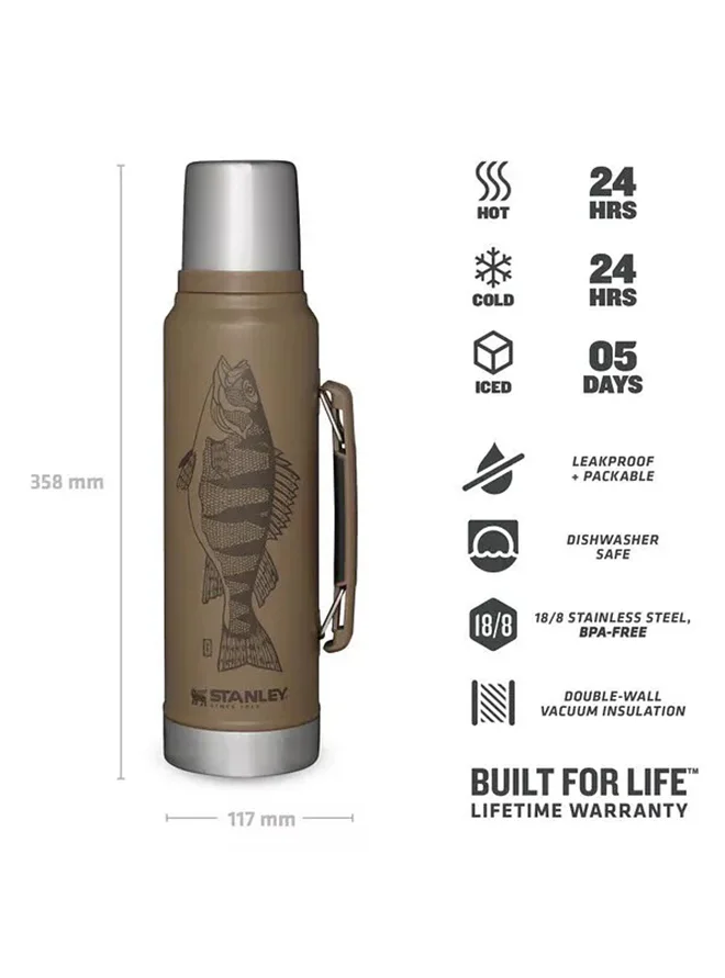 Stanley Stanley Classic Legendary Bottle 1L / 1.1QT Peter Perch â€“ BPA FREE Stainless Steel Thermos | Keeps Cold or Hot for 24 Hours | Leakproof Lid Doubles as Cup | Dishwasher Safe | Lifetime Warranty