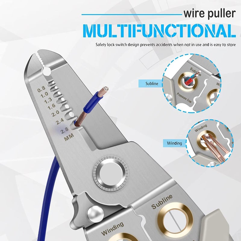 Wire Stripper and Cutter Pliers Tools For Electricians 6in1 Multifunctional Wire and Cable Stripping Cutting Winding Crimping Precision Stainless Steel Hand Tool for Electrician Decrustation Tool  - Image 3