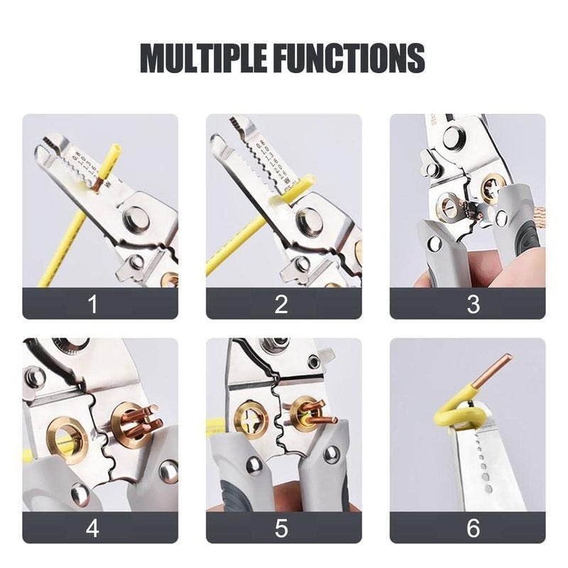 Wire Stripper and Cutter Pliers Tools For Electricians 6in1 Multifunctional Wire and Cable Stripping Cutting Winding Crimping Precision Stainless Steel Hand Tool for Electrician Decrustation Tool  - Image 2