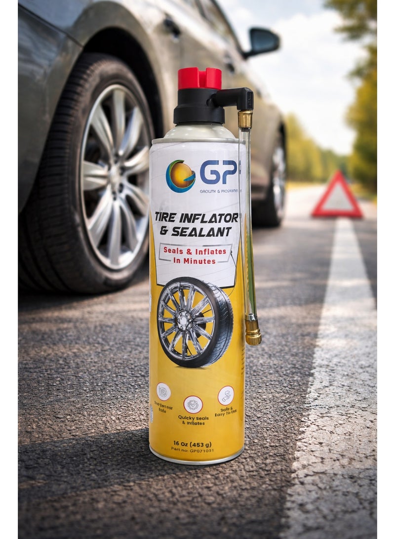 GP General Petroleum GP Tire Inflator & Sealant Spray 453g – Emergency Flat Tire Repair for Cars - Image 1