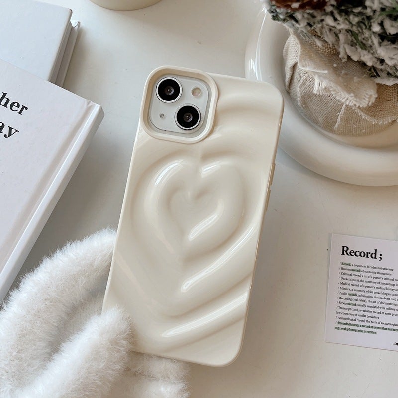 Niche Pleated Love Matte iPhone16promax Phone Case Apple 14 Soft Case 13 Drop-resistant 11 Women - Image 3