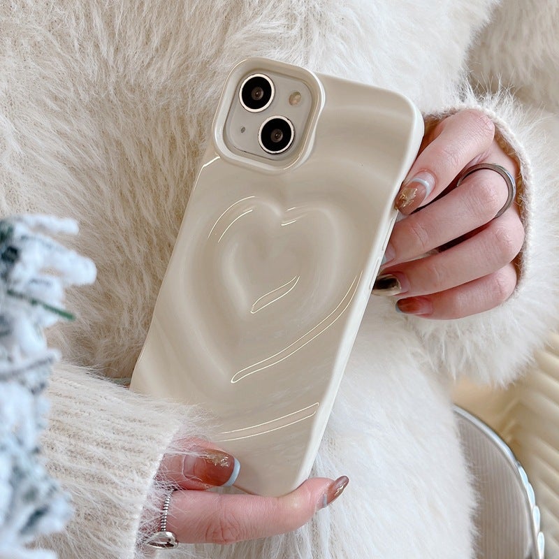 Niche Pleated Love Matte iPhone16promax Phone Case Apple 14 Soft Case 13 Drop-resistant 11 Women - Image 1