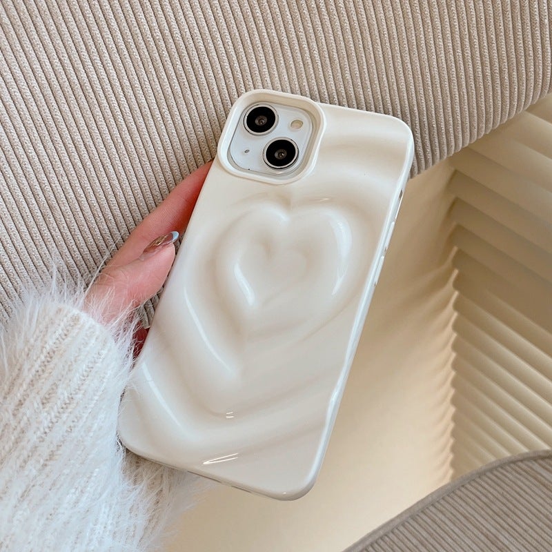 Niche Pleated Love Matte iPhone16promax Phone Case Apple 14 Soft Case 13 Drop-resistant 11 Women - Image 2