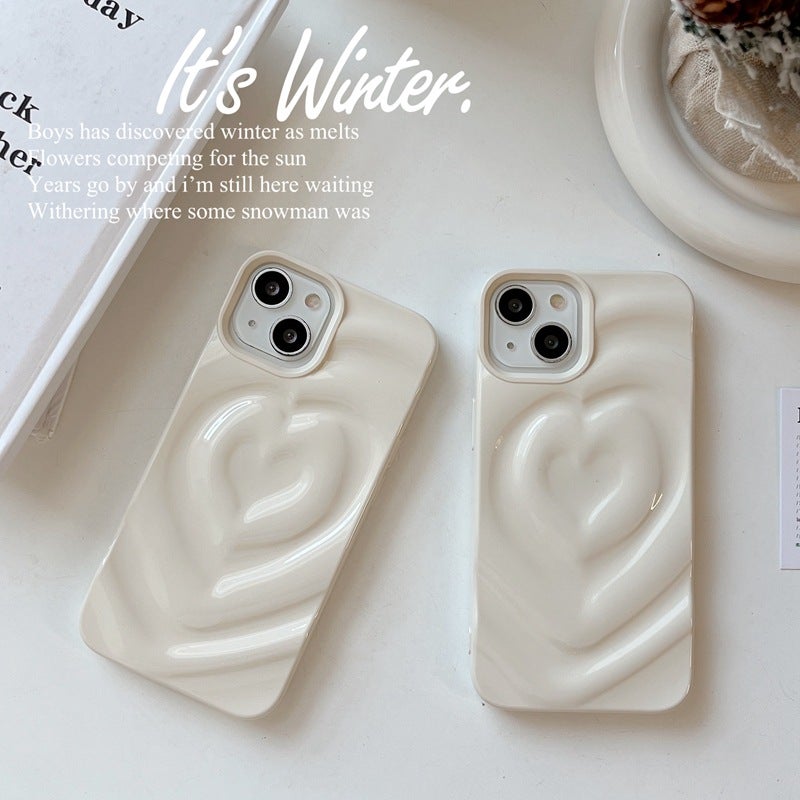 Niche Pleated Love Matte iPhone16promax Phone Case Apple 14 Soft Case 13 Drop-resistant 11 Women - Image 5