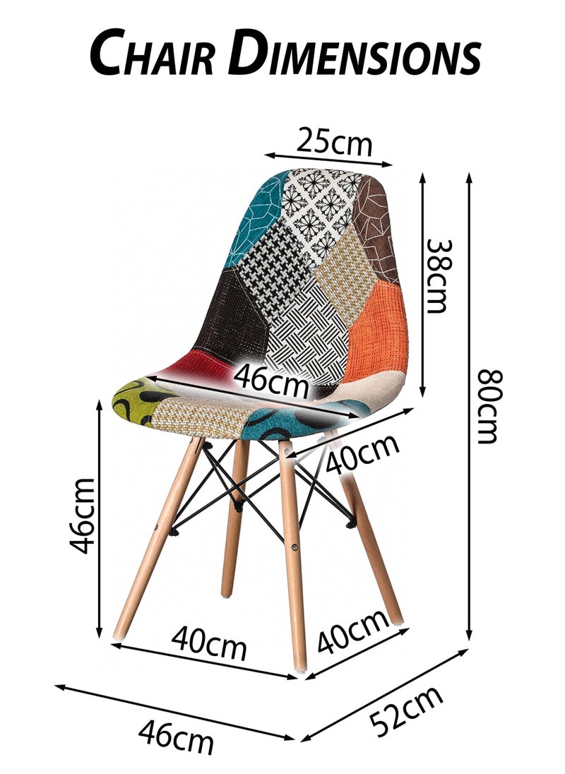 DBLEW - Set of 2 Patchwork Upholstered Accent Chairs with Wooden Legs And Metal Support Mid-Century Modern Multicolor Dining Chairs Linen Fabric for Home, Kitchen, Living Room, Entryway, Study Room, Lounge, Café, Hotel, Restaurant, Balcony, Office Ergonomic Polypropylene Shell, 120kg Load Capacity - Image 1