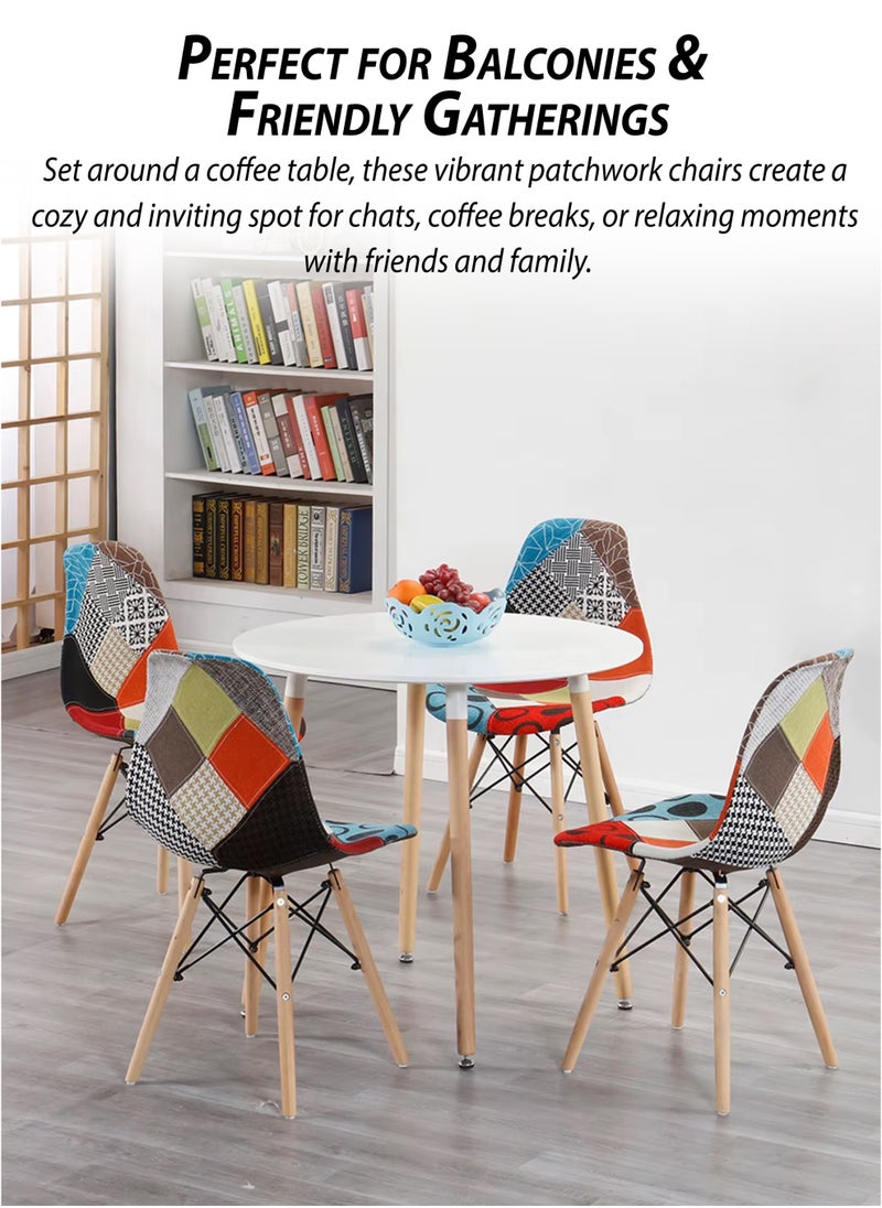 DBLEW - Set of 2 Patchwork Upholstered Accent Chairs with Wooden Legs And Metal Support Mid-Century Modern Multicolor Dining Chairs Linen Fabric for Home, Kitchen, Living Room, Entryway, Study Room, Lounge, Café, Hotel, Restaurant, Balcony, Office Ergonomic Polypropylene Shell, 120kg Load Capacity - Image 1