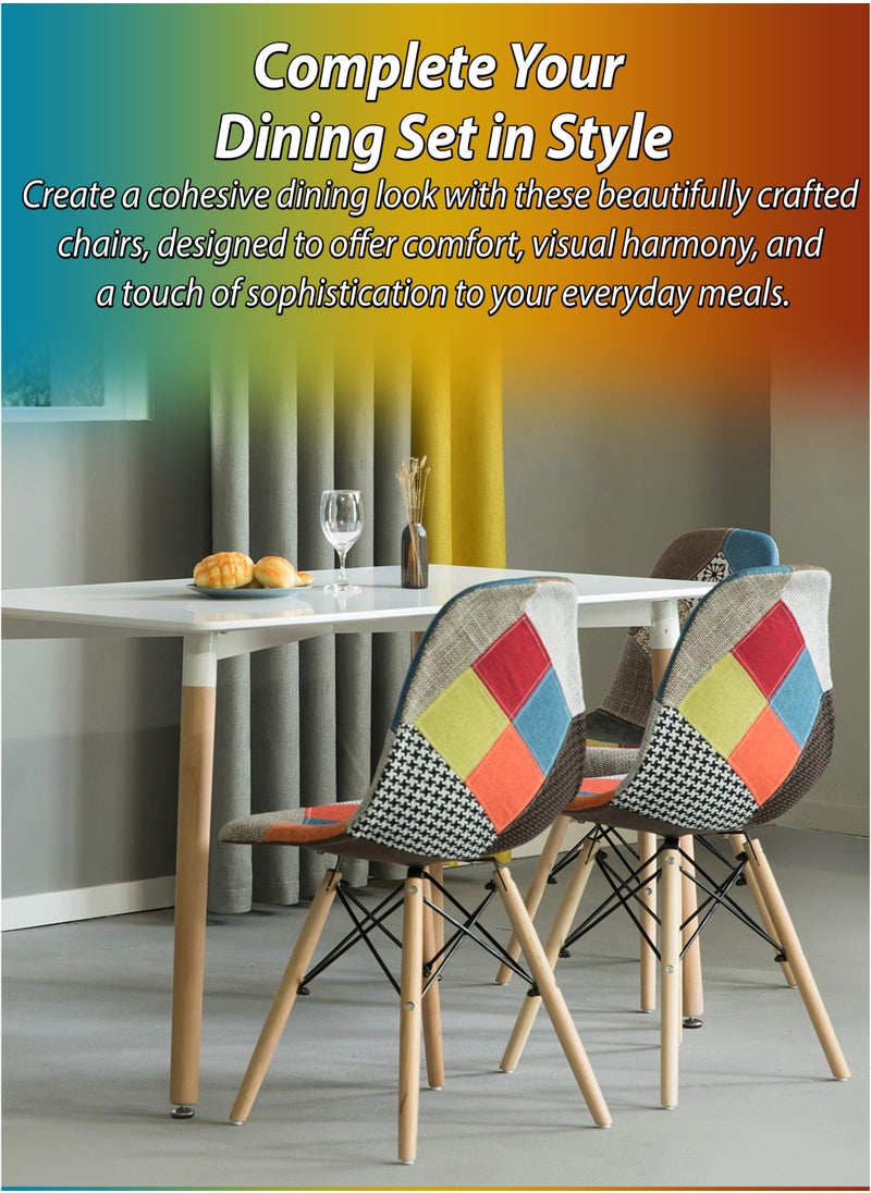 DBLEW - Set of 2 Patchwork Upholstered Accent Chairs with Wooden Legs And Metal Support Mid-Century Modern Multicolor Dining Chairs Linen Fabric for Home, Kitchen, Living Room, Entryway, Study Room, Lounge, Café, Hotel, Restaurant, Balcony, Office Ergonomic Polypropylene Shell, 120kg Load Capacity - Image 1