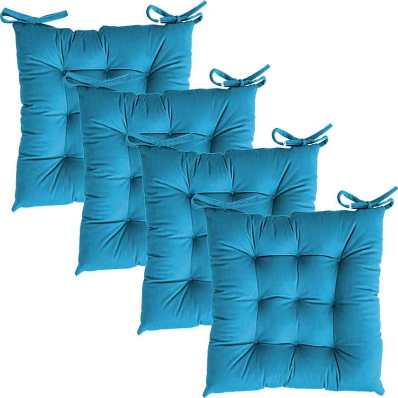 Linenovation Microfiber Square Chair PadCushion for Office Home or Car Sitting with Ties16 Inch X 16 InchLight BlueSet of 4 - Image 2