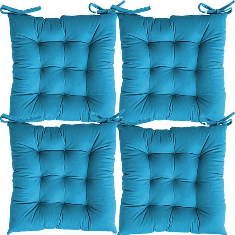 Linenovation Microfiber Square Chair PadCushion for Office Home or Car Sitting with Ties16 Inch X 16 InchLight BlueSet of 4 - Image 1