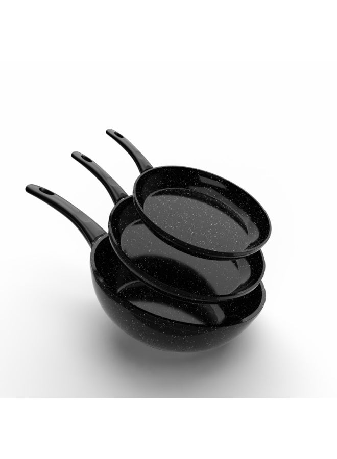 Top Chef Cooking Set 3 Pieces Frypan ( 20-24) +Wok 28 ) Black