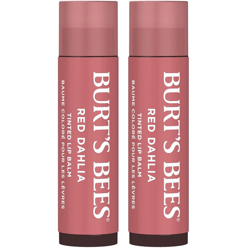 Burt's Bees Burts Bees Lip Tint Balm Valentines Day Gifts with Long Lasting 2 in 1 Duo Tinted Balm Formula Color Infused with Deeply Hydrating Shea Butter for a Natural Looking Buildable Finish Fiery Red Dahlia 2Pack