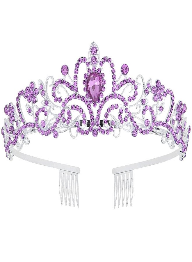 CURASA Purple Tiara - Cute Crystal Tiaras for Women & Girls - Princess Crown with Combs - Exquisite Hair Accessories for Prom - Image 1
