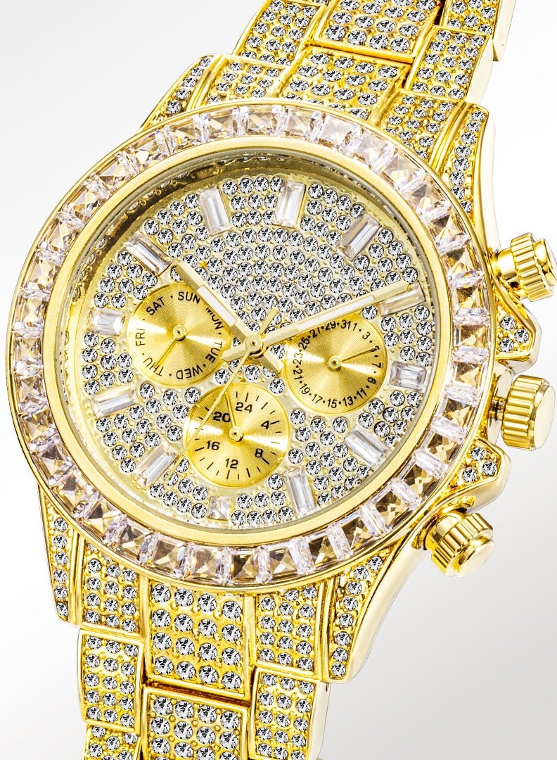 MISS FOX High-End Daytona Same Watch Hip-Hop Full Of Stars And Diamonds Men's Quartz Watch Men's Diamond Watch Fashion Crystal Rhinestone Quartz Watch Iced-Out Bracelet Wrist Watch Full Diamond - Image 2