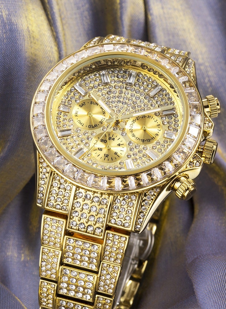 MISS FOX High-End Daytona Same Watch Hip-Hop Full Of Stars And Diamonds Men's Quartz Watch Men's Diamond Watch Fashion Crystal Rhinestone Quartz Watch Iced-Out Bracelet Wrist Watch Full Diamond - Image 3