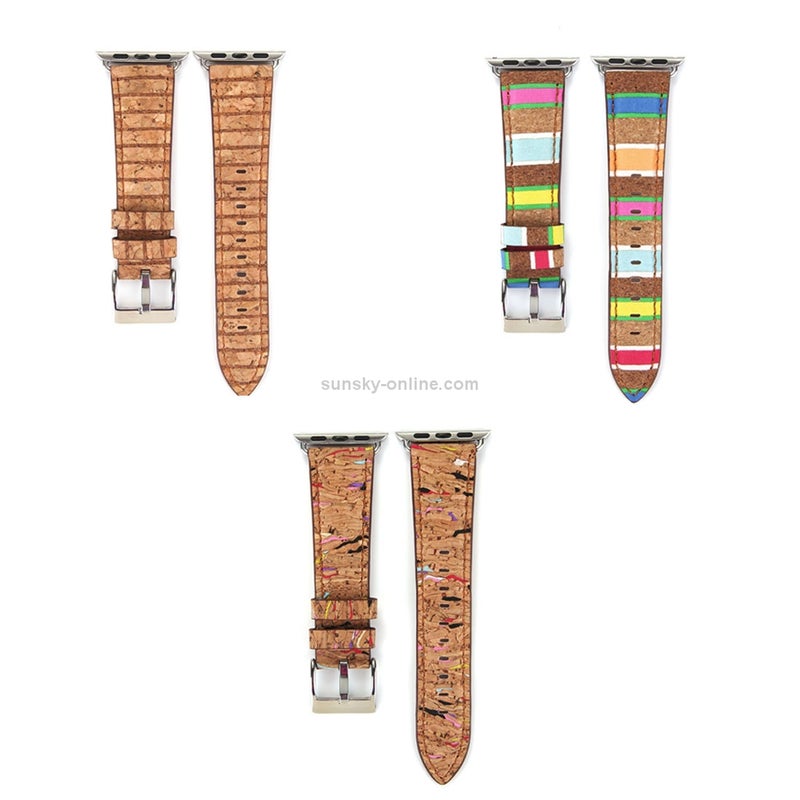 For Apple Watch Series 3 & 2 & 1 38mm New Style Wodden Texture Genuine Leather Wrist Watch Band