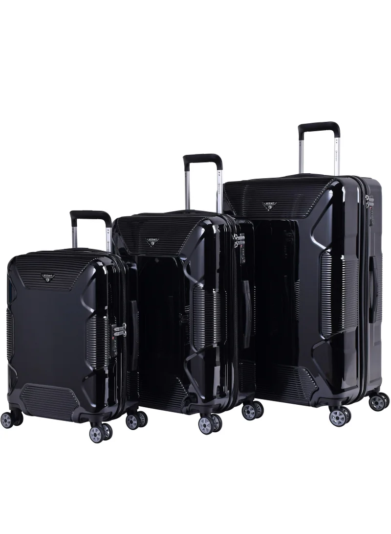 eminent hard case suitcase trolley luggage set of 3 polycarbonate lightweight 4 quiet double spinner wheels travel bags with tsa lock kj84 black