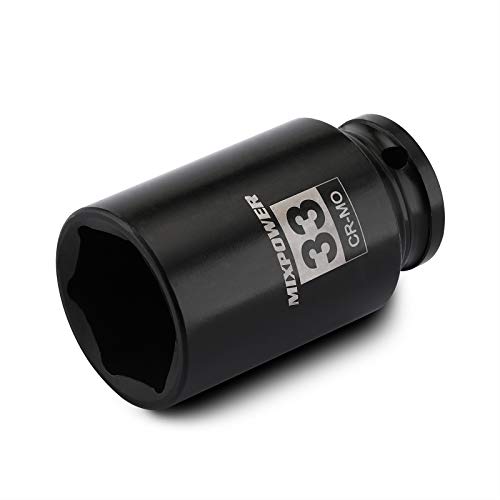 MIXPOWER 1/2" Drive Deep Impact Socket, CR-MO, 33 mm, METRIC, 6 Point, Axle Nut Impact Grade Socket for Easy Removal - Image 1
