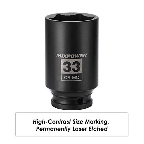 MIXPOWER 1/2" Drive Deep Impact Socket, CR-MO, 33 mm, METRIC, 6 Point, Axle Nut Impact Grade Socket for Easy Removal - Image 5