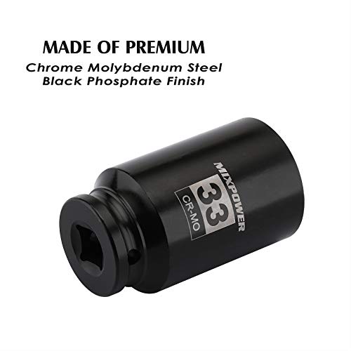 MIXPOWER 1/2" Drive Deep Impact Socket, CR-MO, 33 mm, METRIC, 6 Point, Axle Nut Impact Grade Socket for Easy Removal - Image 4