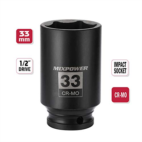 MIXPOWER 1/2" Drive Deep Impact Socket, CR-MO, 33 mm, METRIC, 6 Point, Axle Nut Impact Grade Socket for Easy Removal - Image 2