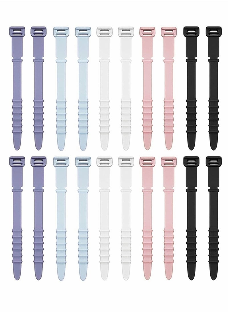 إسكدنيا Cable Ties, Silicone Zip Ties, Reusable Zip Ties, Rubber Cable Ties Straps, for Wire Management, Elastic Cable Organizer, for Home Office Table Desk. 4.5”, 20pcs (White, Black, Pink, Purple, Blue) - Image 4