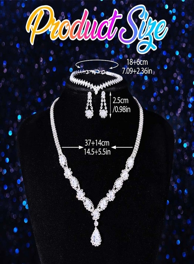 جورايس طقم مجوهرات زفاف فضي من GORAIS، يتضمن قلادة وأقراط وسوار مرصعة بأحجار الراين، مجوهرات زفاف رسمية مرصعة بالكريستال للنساء - Image 2