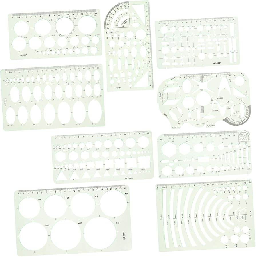 Generic 9 Pcs Geometric Drawing Templates Stencil Set with Circles and