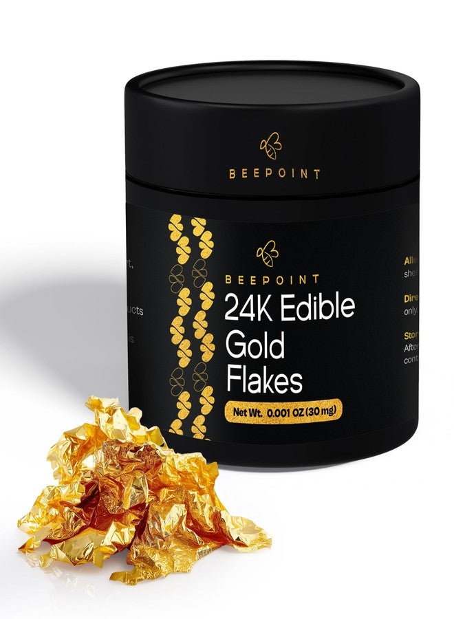 BeePoint 24K Edible Gold Foil Flakes - 30mg Gold Flakes for Cake Decorating, Baking, Cooking, Cupcakes, Chocolates, Drinks - Edible Gold Sheets - Image 1