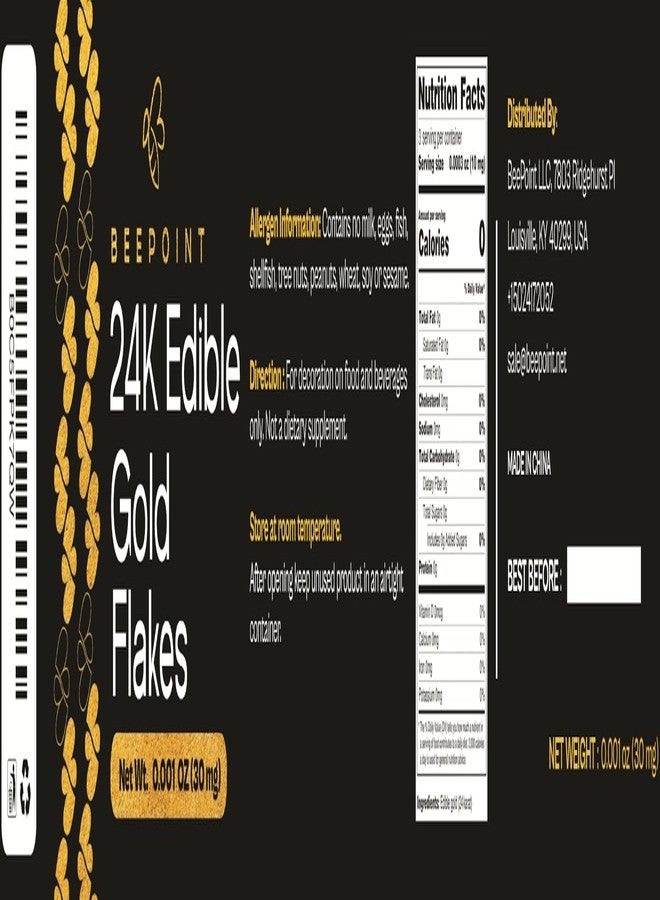 BeePoint 24K Edible Gold Foil Flakes - 30mg Gold Flakes for Cake Decorating, Baking, Cooking, Cupcakes, Chocolates, Drinks - Edible Gold Sheets - Image 2