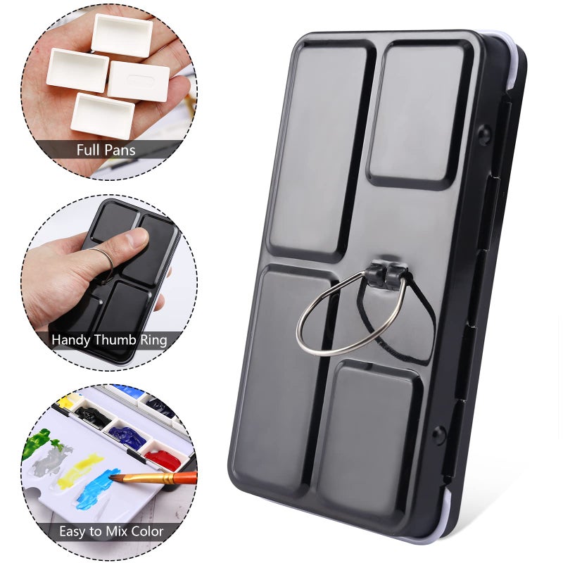 LOONENG Metal Watercolor Tin with Fold-Out Palette, Small Tray Palette with 8 Empty Full Pans for Plein Air, Acrylic and Oil Painting - Image 3