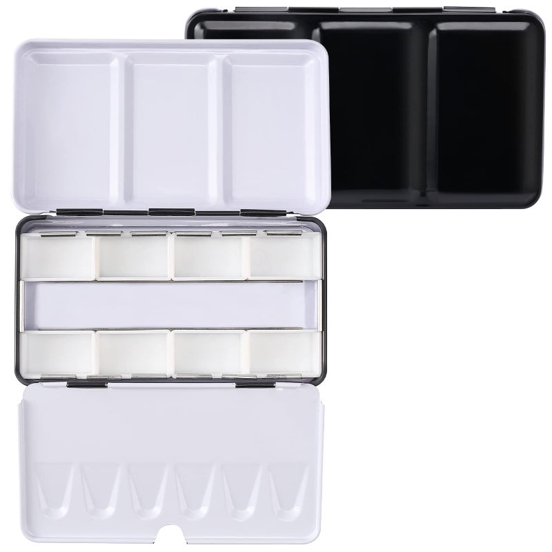 LOONENG Metal Watercolor Tin with Fold-Out Palette, Small Tray Palette with 8 Empty Full Pans for Plein Air, Acrylic and Oil Painting - Image 2