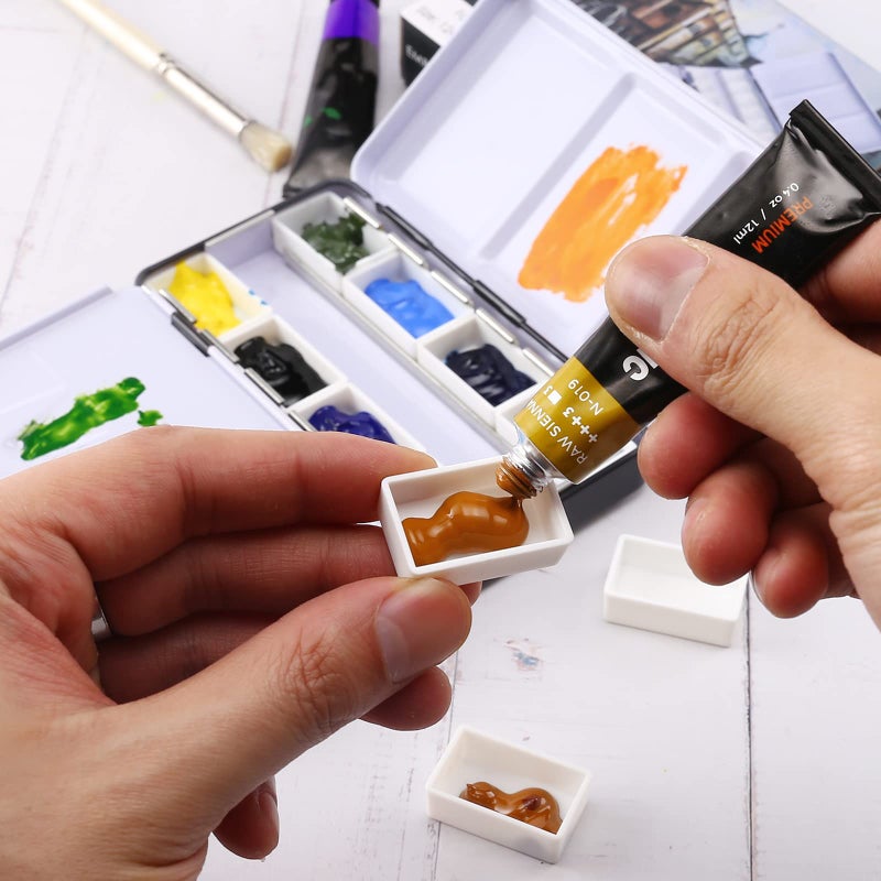 LOONENG Metal Watercolor Tin with Fold-Out Palette, Small Tray Palette with 8 Empty Full Pans for Plein Air, Acrylic and Oil Painting - Image 4