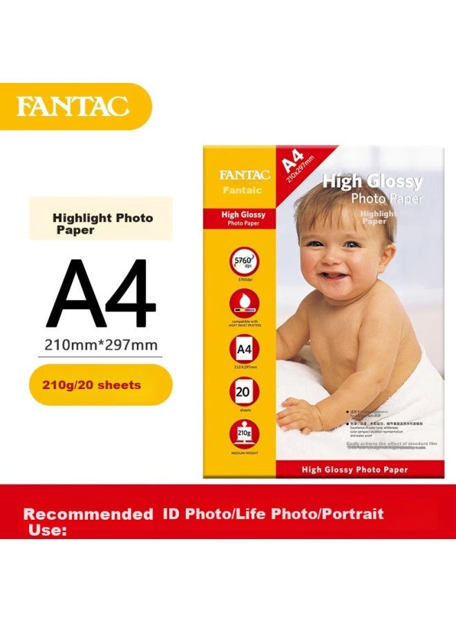 Fantac High Gloss Photo Paper, A4 Size, 210G, Color Inkjet Printing Photo Paper, 20 Sheets, 9895-238 - Image 2