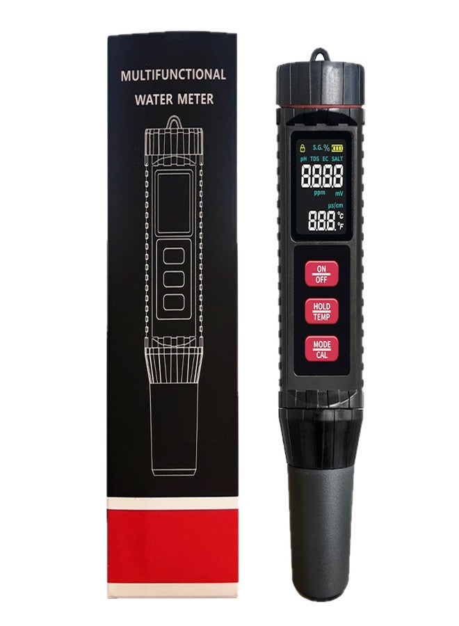 Hallocool جهاز قياس الملوحة الرقمي الانكساري، جهاز اختبار ملح أحواض السمك 7 في 1 لمراقبة درجة الحموضة، والتوصيل الكهربائي، وإجمالي المواد الصلبة الذائبة، وإمكانية الأكسدة والاختزال، ودرجة الحرارة، والملوحة، والكثافة النوعية للماء، مناسب لحمامات السباحة والزراعة المائية وتربية الأحياء المائية البحرية - Image 1